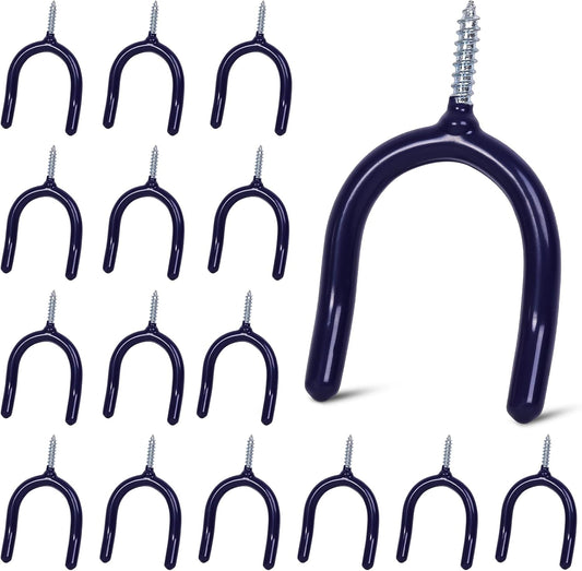 16 Pack Garage Storage System Steel U Hooks with Anti-Slip Coating Home Improvement and Organization Screw in Hooks Easy Wall Mounting Heavy Duty Bike and Ladder (Blue, 16 Pack)