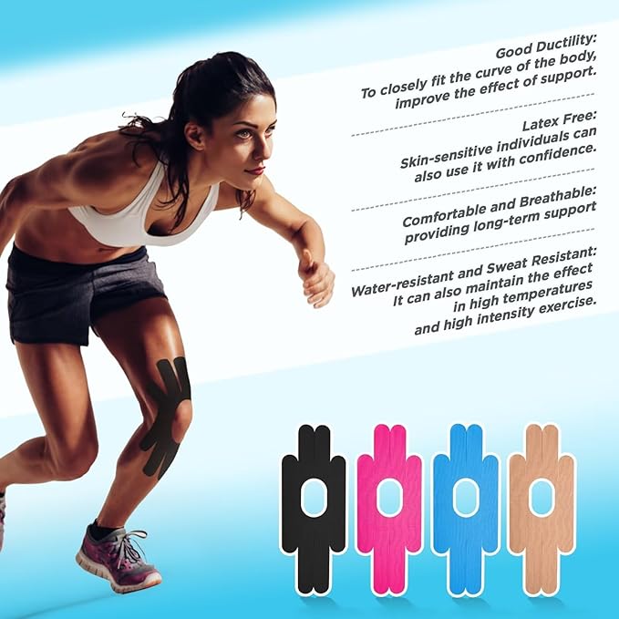 OK TAPE One-Structure K-Tape Patches | Precut for Knee Kinesiology Tape | Pain Relief and Accessories | 10 Pcs and Blue