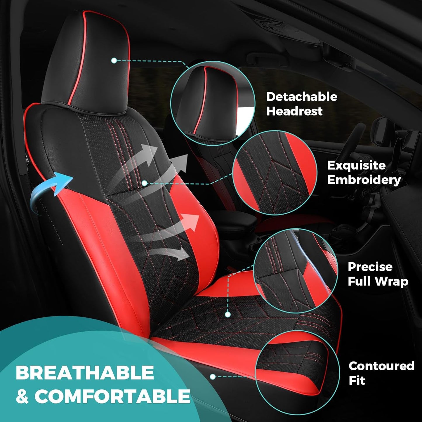 for Toyota RAV4 Seat Covers 2013 2014 2015 2016 2017 2018 RAV 4 XLE SE Limited Platinum Adventure (not for LE&Hybrid) - Custom Leather Car Seat Covers Full Set - BlackRed