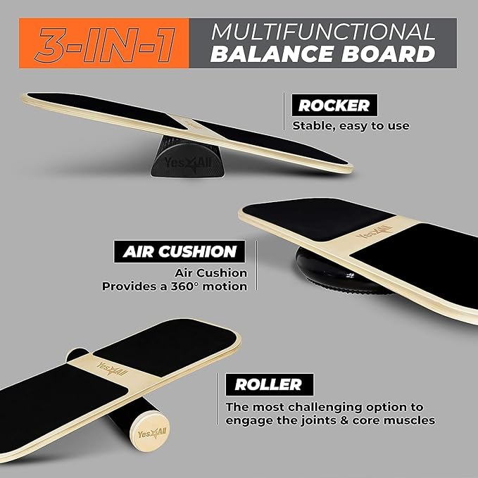 Yes4All Balance Board Sports Trainer, Surf Trainer Board With Adjustable Stoppers, Improve Core Strength and Balance Control
