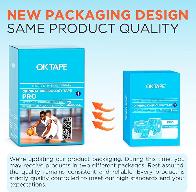 OK TAPE PRO Kinesiology Tape, 2inch x Long Roll 16ft Free Cut Tape, Elastic Athletic Tape Therapeutic Latex Free, 2 Rolls Pink+White