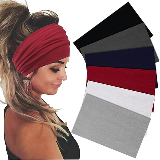 Wide Headbands For Women Stretch Headband Boho Head Bands Women's Hair Band Turban Workout Hairband Accessories 6 Pack