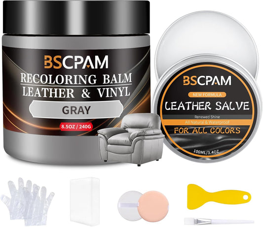 Gray Leather Recoloring Balm with 100ml Mink Oil,Leather Couch Scratch Remover,Leather Repair kit for Vinyl Furniture and Car Interior,Leather Dye Paint,Mink Oil for Leather