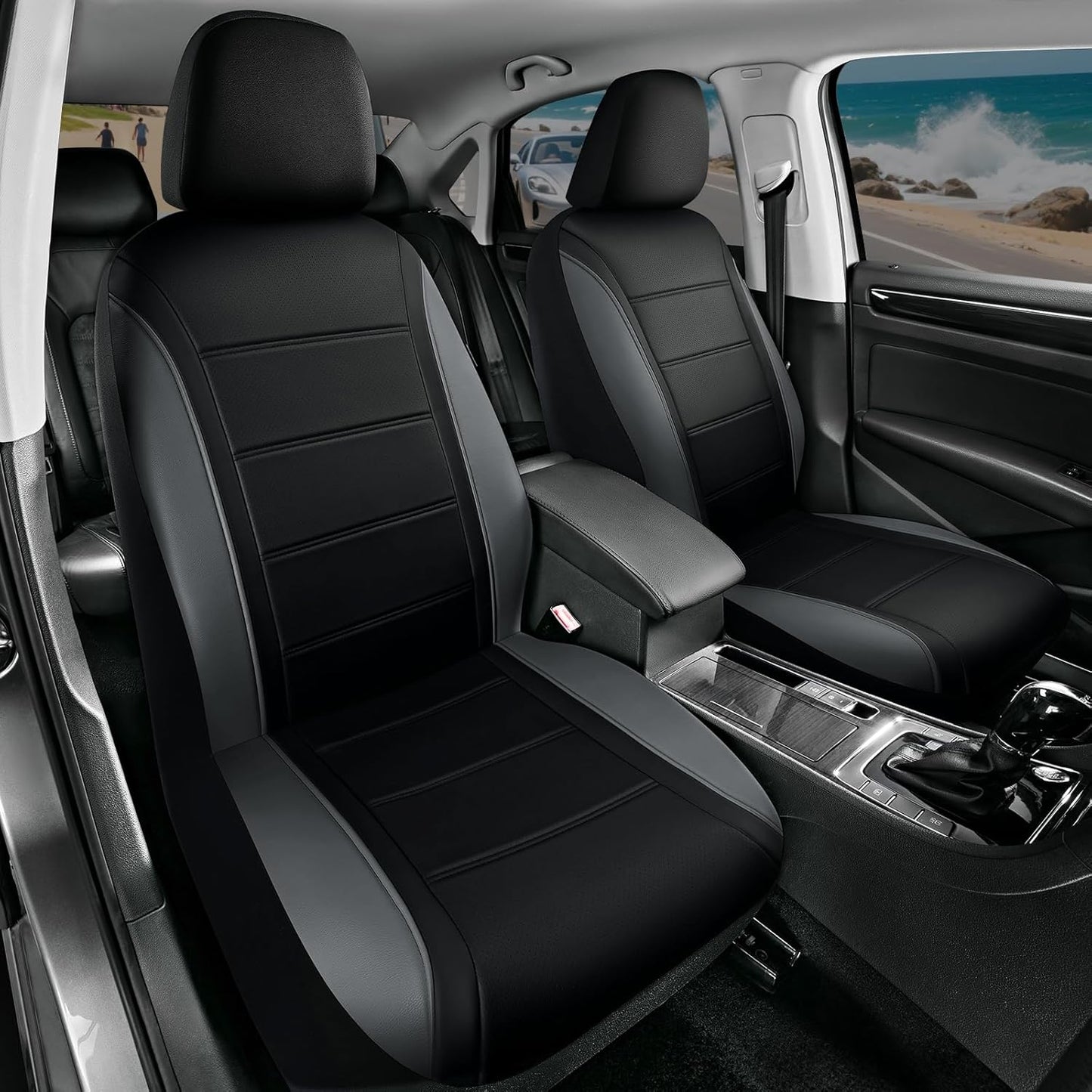 Road Comforts Leather Seat Covers, Breathable Car Seat Covers Full Set for Men,Airbag Compatible, Automotive Seat Covers Set Universal Fit Most Cars,Vans,Truck,SUV