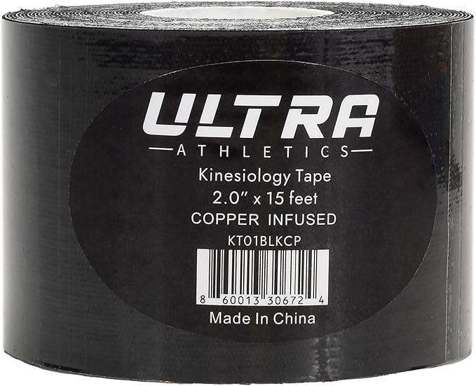 Copper Infused Kinesiology Tape, Water Resistant Premium Elastic Tape, Hypoallergenic, Ideal for Muscle Support & Injury Prevention (Black)