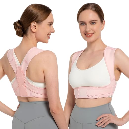 Posture Corrector for Women and Men, Adjustable Upper Back Brace for Clavicle Support and Providing Pain Relief from Neck, Shoulder, and Upper Back (Pink, Large/XLarge)