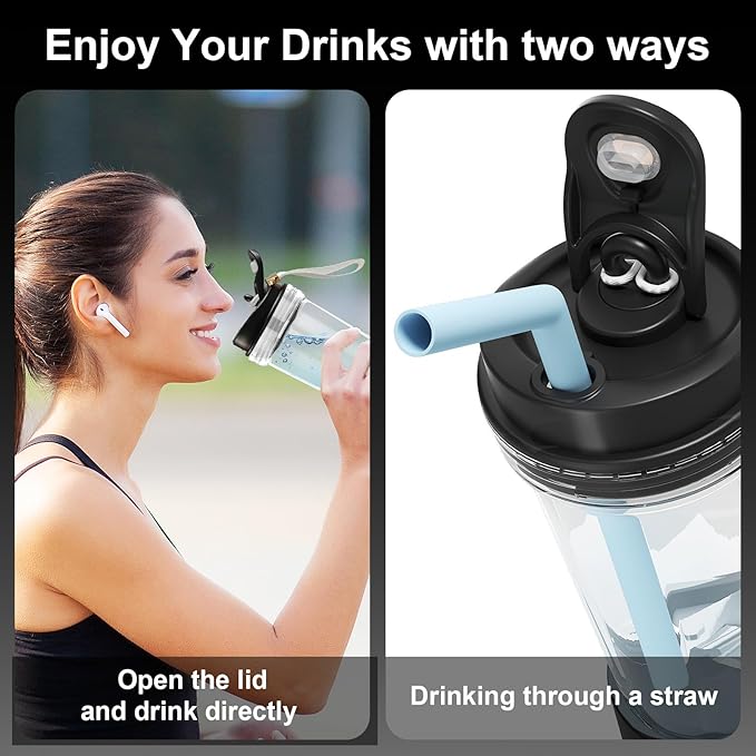 Portable Blender for Smoothies and Shakes, 2 Portable Blender Cups, 17 &10 oz Cordless Personal Small Blender with Straw Brush&Lid, USB-C Rechargeable, Quiet Mini Travel Blender, Black