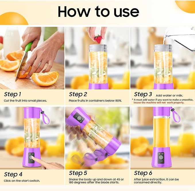 Portable Personal Size Mini Blender - 2025 Upgraded Cordless Blender for Smoothies & Shakes, Type-C Rechargeable, 380Ml Traveling BAP Free Juicer Cup for Sports/Travel/Home, 20000Rpm/Min Speed