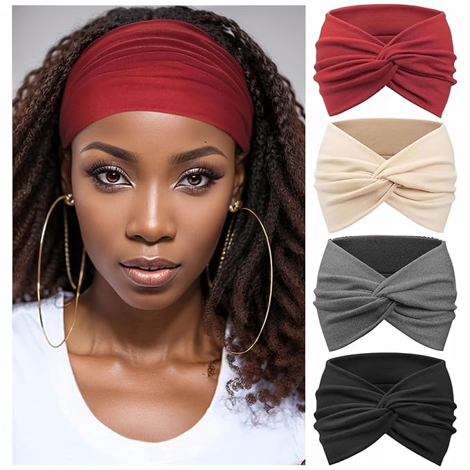 Wide Headbands for Women Yoga Running Sports Headhand Bandana Boho Non Slip Sweat Head Bands Accessories 4 Pack