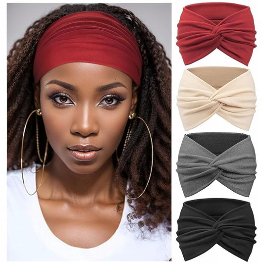 Wide Headbands for Women Yoga Running Sports Headhand Bandana Boho Non Slip Sweat Head Bands Accessories 4 Pack