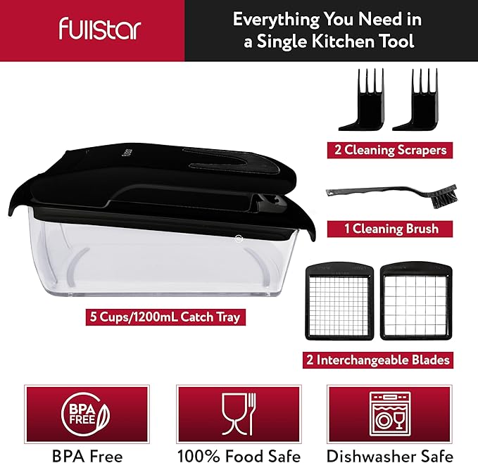 Fullstar The Original Pro Chopper - Vegetable Chopper and Spiralizer, Food Chopper with Container, Fruit Slicer, Kitchen Gadgets & Accessories, Home Essentials (2 in 1, Black)