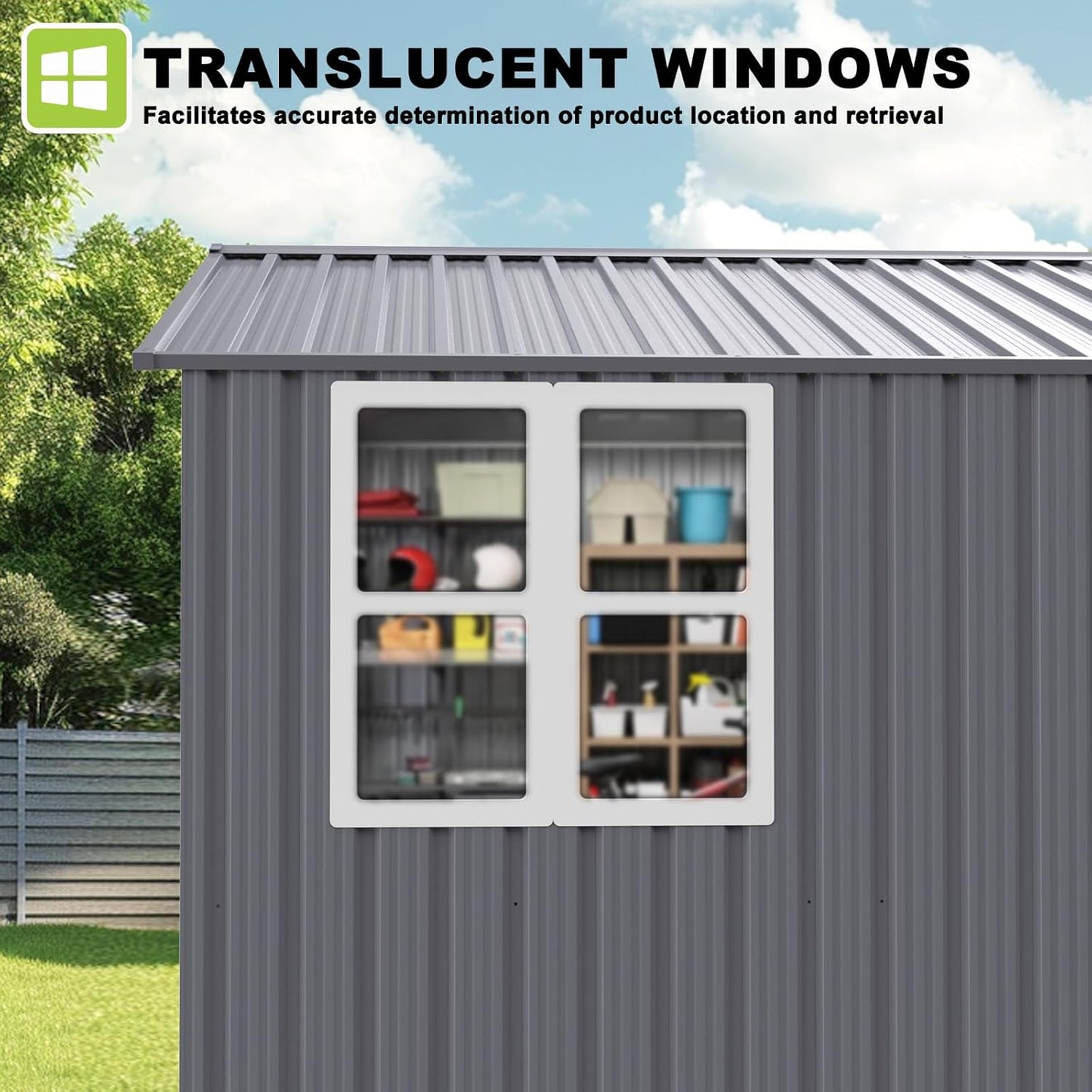 8x10 FT Outdoor Storage Shed, Metal Garden Shed with 4-pane Window, Outside Tool Shed with Lockable Hinged Doors & 4 Air Vents, Waterproof Storage Building for Backyard, Patio, Lawn, White+Gray