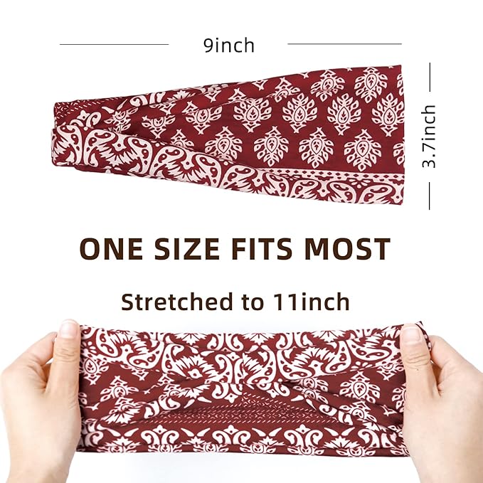 Huachi Boho Headbands for Women Wide Head Bands Yoga Workout Hair Bands for Women's Hair Non Slip Summer Womens Headbands Hair Accessories 6 Pack