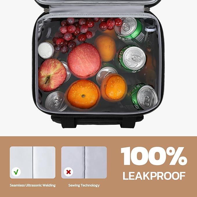 Maelstrom Tactical Lunch Box for Men, 23L Insulated Lunch Bag, Expandable Double Deck Cooler Bag, Lightweight Leakproof Tote Bag With Side Tissue Pocket, Suit For Men and Women, Black