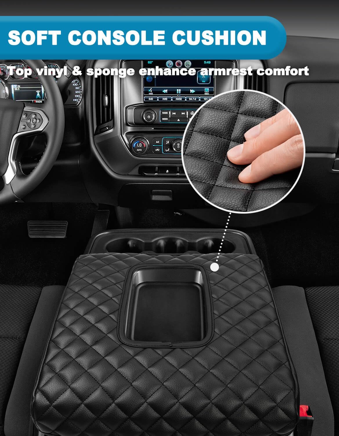 Center Console Cover for 2014-2018 Chevy Silverado & GMC Sierra 1500 2500 3500, Vinyl Leather Interior Accessories, Car Armrest Protector, Jump Seat, Anti-Scratch, Black