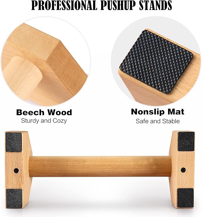 Push Up Stands, Handstand Parallettes Bars, Solid Wood Push Up Bars with Non-Slip Mat Push up Handles for Floor Exercise Home Workout Equipment for Men & Women Strength Training