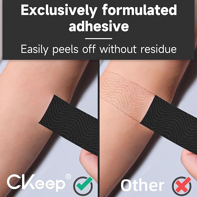 CKeep Uncut Kinesiology Tape(2 Rolls), Original Cotton Elastic Premium Athletic Tape,Latex Free Hypoallergenic, 2inch x 16ft, Black