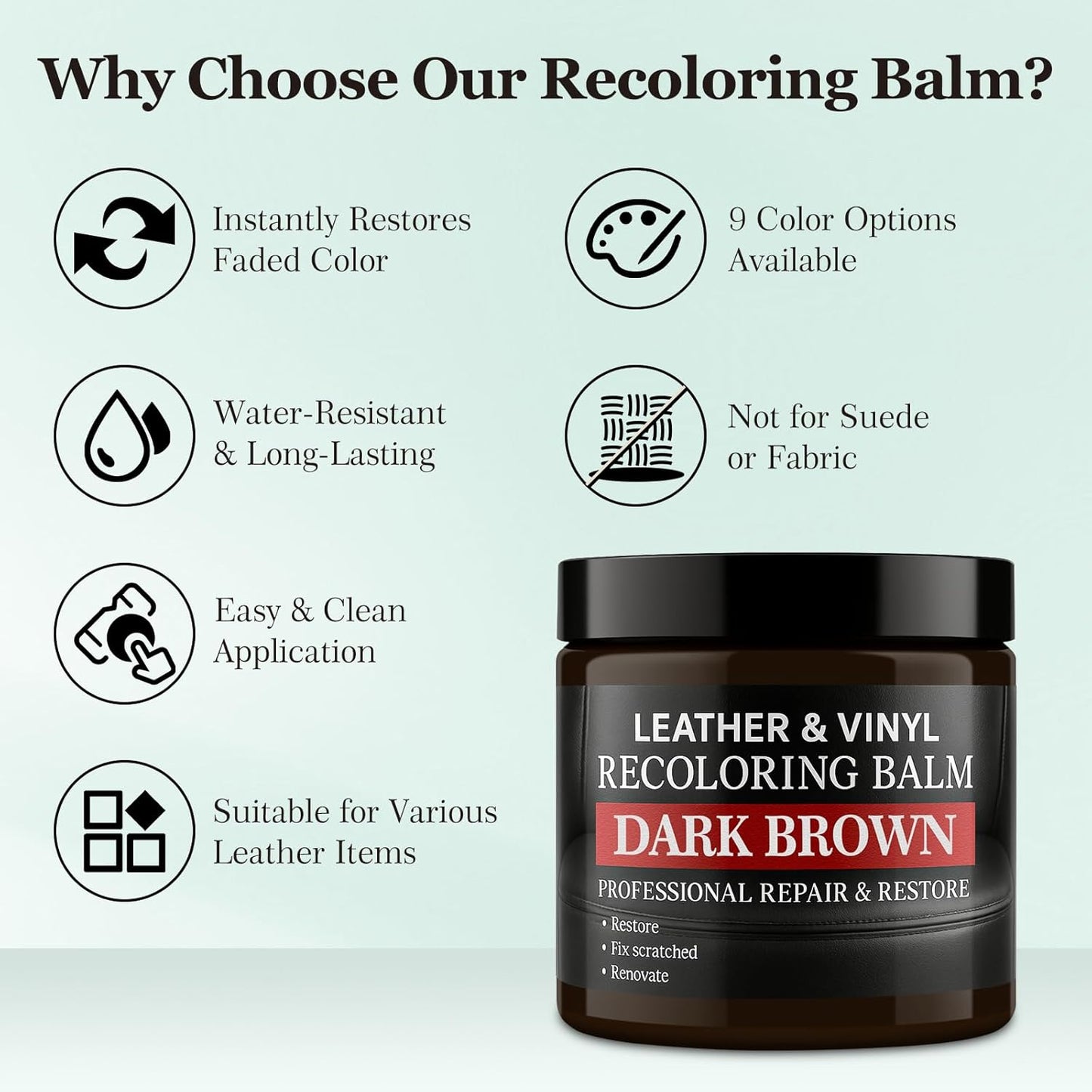 Leather Color Restorer, Leather Recoloring Balm, Scratch Remover, Leather Dye, Leather Paint, Leather Repair Kit for Furniture Couches Car Seats Shoes Bags, Medium Brown