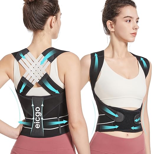 Posture Corrector,Suitable for Men and Women Upper and Lower Back Pain Relief - Scoliosis, Hunchback, Eicgo Adjustable Posture Corrector belt,Comfortable and Breathable Back Straightener (Black, X-Large)