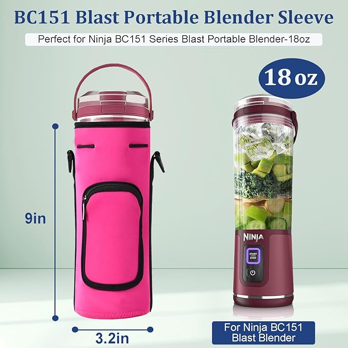 Storage Sleeve Bag for Ninja Blast Portable Blender with Shoulder Strap and Accessory Pocket Compatible with Ninja BC151NV/BC51NV/BC151BK/BC151CR/BC151EM/BC151PR/BC151WH Blast Portable Blender(Black)