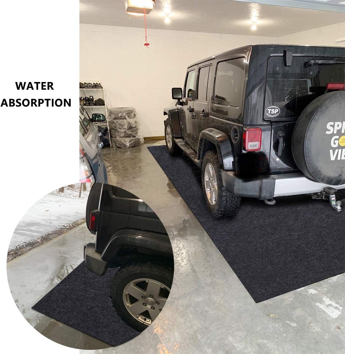 Garage Floor Mat，Absorbent Oil Mat—Floor Mat for Golf Carts,Motorcycles，Protect Garage and Shop Floor Surface，Absorbent Felt and Leak-Resistant Anti-Slip Backing，Reusable/Washable (7'6"x18'1")
