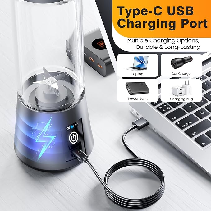 Personal Blender for Shakes and Smoothies - 2025 New Upgrade Cordless Portable Blender USB-C Rechargeable, 380Ml BAP Free Juice Cup, 6 Blades Freshly Squeezed for Picnic/Sprots, 20000Rpm/Min Speed