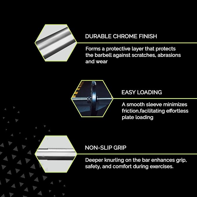 Olympic Training Barbell (6FT) (15 Pound Weight) (300 LBS Capacity), Home Gym Fitness Equipment, Strength Training Workout Bar, Weight bar for Squats, Deadlift, Weightlifting, Bench Press