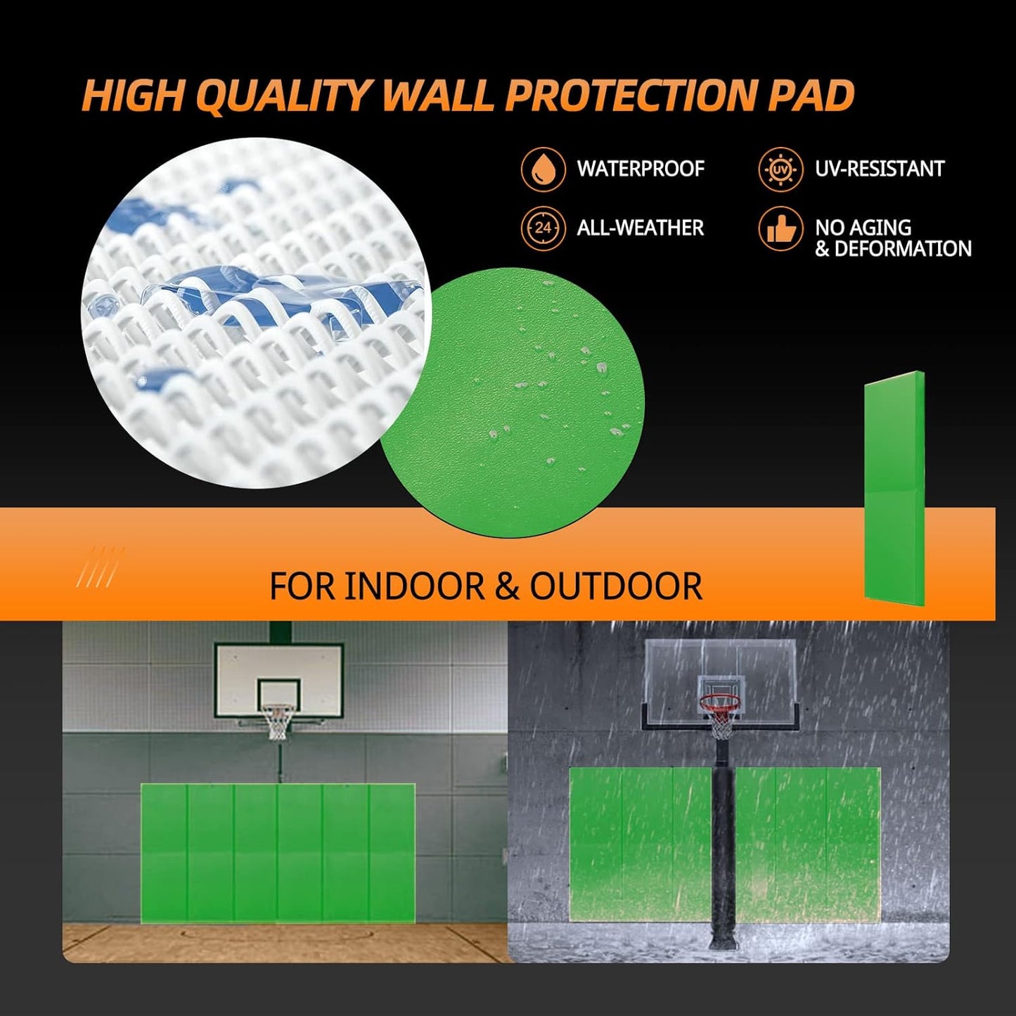 PROGOAL 2"/4" Thick Foam Protection Wall Pad，Gym Basketball-Court Protectors，Durable Waterproof Padding for Wall-Mounted Basketball Hoops(60" L x 20" W)…