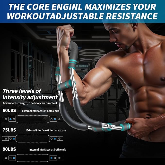 Twister arm Trainer, Adjustable Resistance Chest Workout Equipment,Forearm Power Exercise bar , pectoralis spinalis Device, Portable Detachable Design