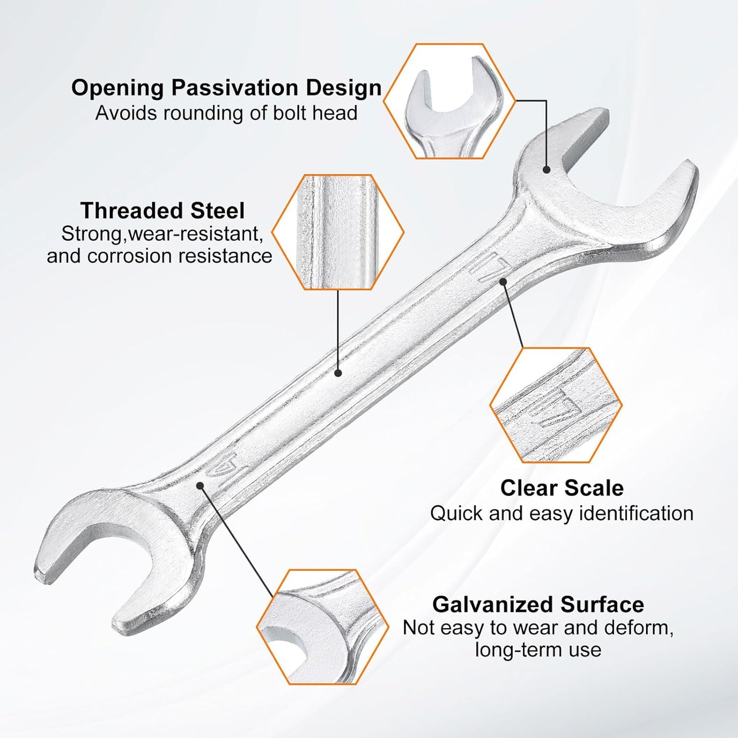 HARFINGTON 5pcs Double Open End Wrench 14mm x 17mm Metric 15 Degree Offset Angle Small Flat Head Wrench Galvanizing Open Ended Spanner for Automotive Repair Furniture Assembly