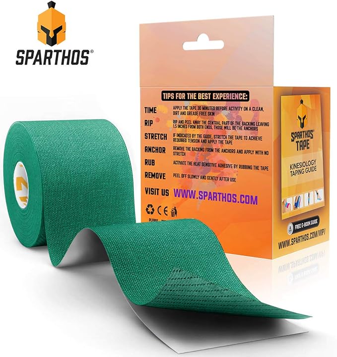 Sparthos Kinesiology Tape - Incredible Support for Athletic Sports and Recovery - Free Kinesiology Taping Guide! - Uncut 2 inch x 16.4 feet Roll