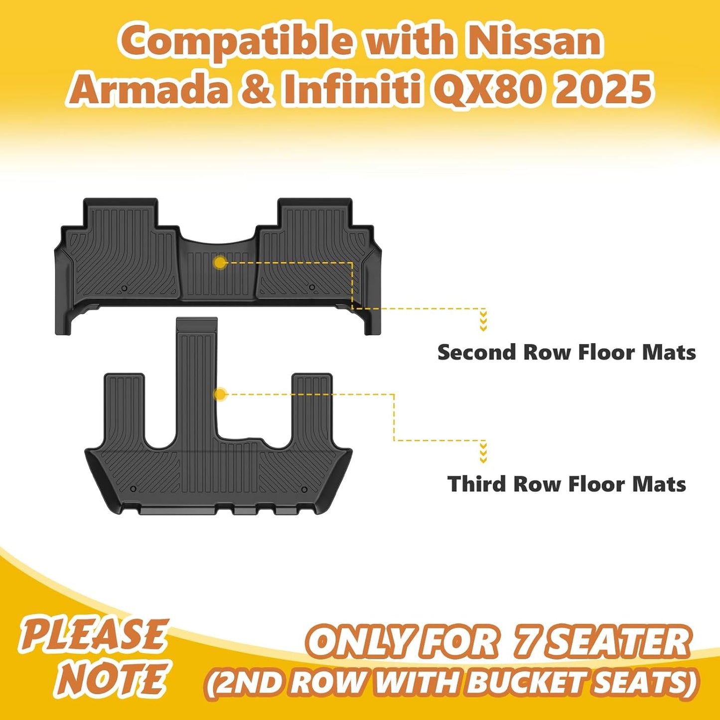 GINOWY-Floor Mats & Cargo Liner for Nissan Armada 2025 &Infiniti QX80 2025 with Bucket Seating All Weather Armada Floor Mat Non-Slip Backrest Mat Trunk Mat Waterproof Floor Liners Accessories Black