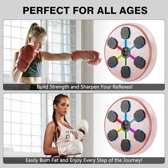 Music Boxing Machine, 2025 Upgrade Boxing Music Workout Machine for Adults Women Kids, Smart Bluetooth Boxing Music Trainer, Wall Mounted Musical Punching Pad, Boxing Machine with Gloves and Headband