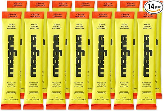 MAGNA Electrolyte Powder Drink Mix for Hydration, Energy & Focus Support with Magnesium L Threonate, Malate & Glycinate, Sodium, Potassium, Vitamin D, B6 & B12, Tea Lemonade Flavor, 14 Servings