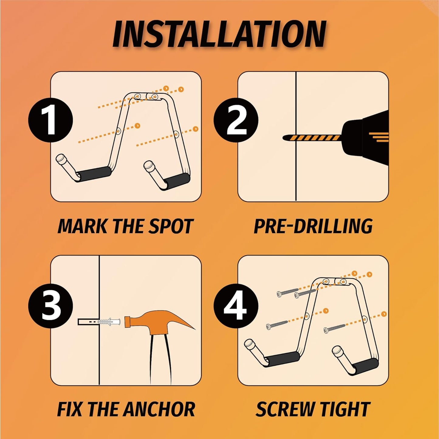 HUHOLE Garage Jumbo Utility Hanger, U Shape Tool Bracket for Garage Wall - 100lbs Load-Bearing, Protective Foam & Cap, Rust-Resistant, Scratch-Proof for Homeowners, DIY Enthusiasts, Contractors