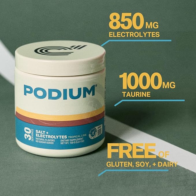 Podium Nutrition Training Salt + Electrolytes Powder, Tropical Lime, Post Workout Hydration & Muscle Recovery Support, Electrolyte Drink, Magnesium, Potassium,Calcium, Sodium Salts, 30 Servings