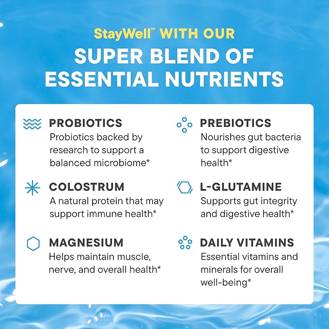 Nouri Daily StayWell Digestive & Immunity Drink Mix | Supports Gut Health, Digestion, Immunity & Energy | Probiotics, Prebiotics, Colostrum & Daily Vitamins | 30 Stick Packs