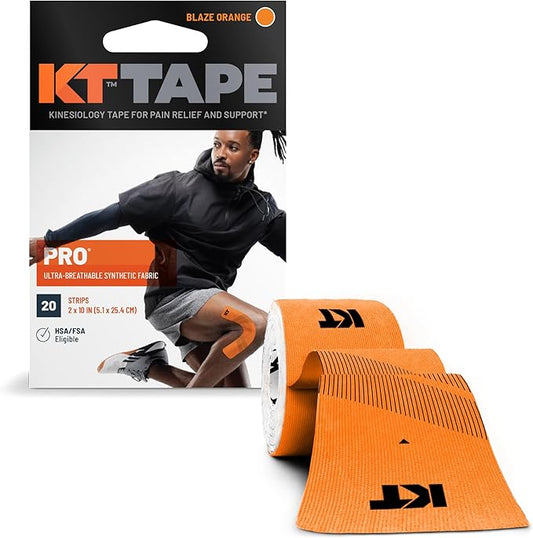 KT Tape, Pro Synthetic Kinesiology Athletic Tape, 20 Count, 10” Precut Strip