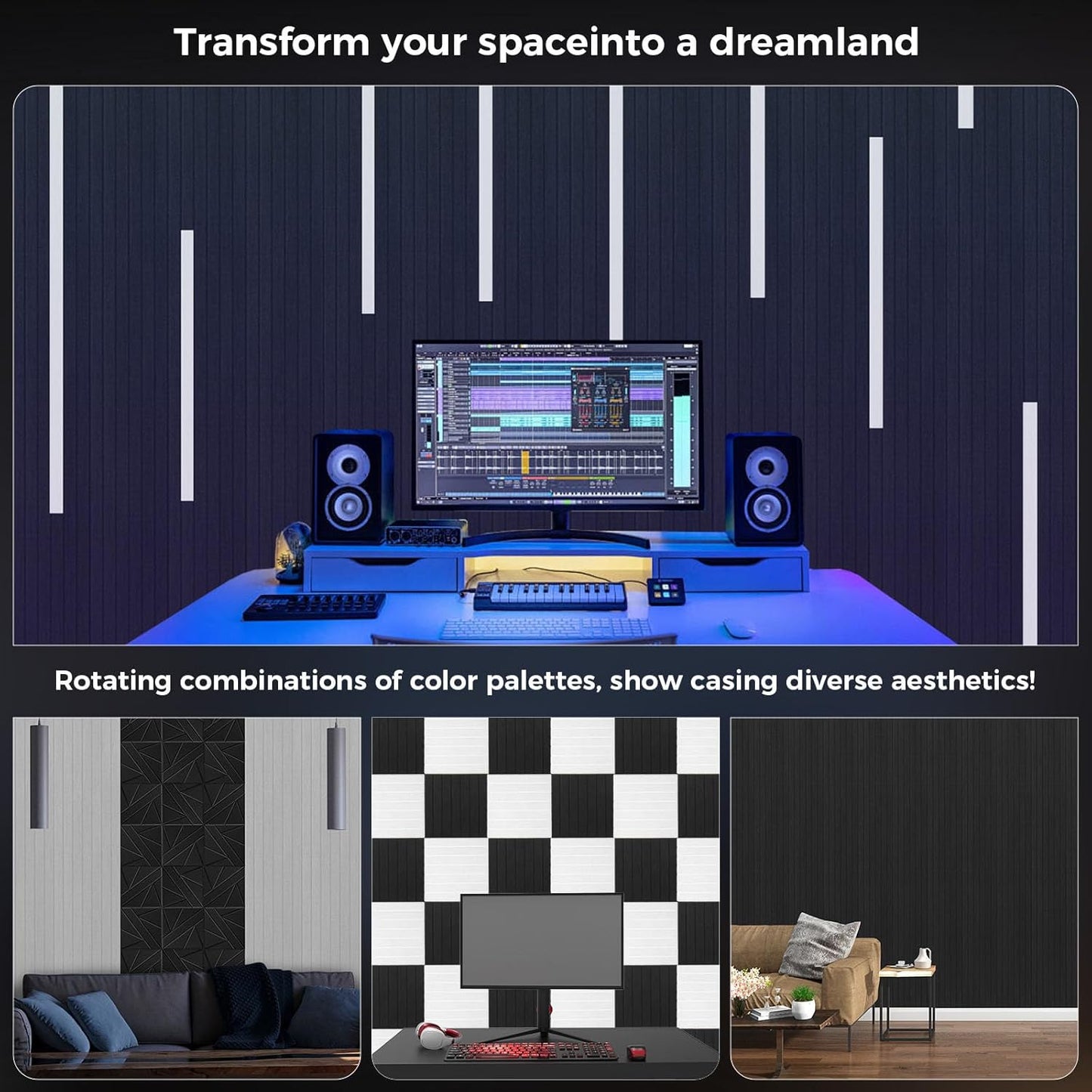 8 Pack Large Fold Soundproof Wall Panels, 24 x 12 x 0.47 in Sound Proof Foam Panels for Walls, 1.2lb/ft³ High Density, Thicker 0.47in, Acoustic Panels, Sound Dampening Panels Black