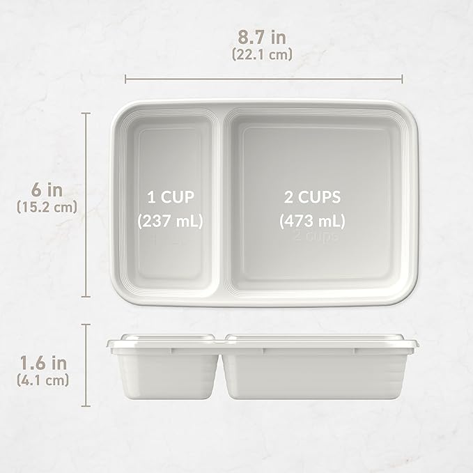Bentgo 20-Piece Lightweight, Durable, Reusable BPA-Free 2-Compartment Containers - Microwave, Freezer, Dishwasher Safe - Whisper Gray