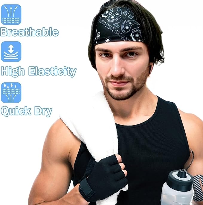 Sweat Headbands for Men,6 Pack Workout Sports Hairband for Gym, Ideal for Fitness,Running,Cycling,Hike