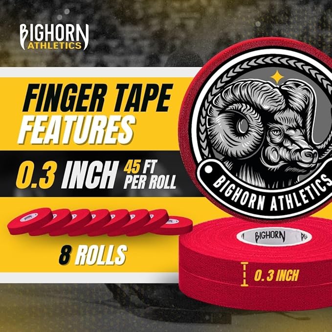Bighorn Athletics Jiu Jitsu Finger Tape | Residue-Free Athletic Finger Tape for Sports & Injuries: Rock Climbing, Volleyball, Football, Basketball, Hands & Toes | 0.3-Inch x 45-feet, 8-Rolls, Red