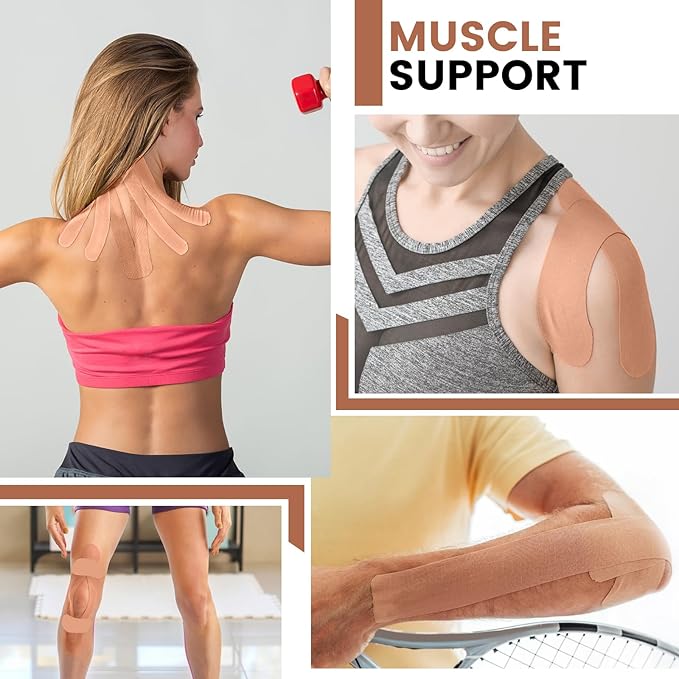 5 Rolls Kinesiology Tape, 2 inch x 16.4 Feet Waterproof Athletic Tape, Uncut Kinetic Tape, Muscle Tape, Sports Tape, Knee Tape for Exercise and Daily Use - Skin Color