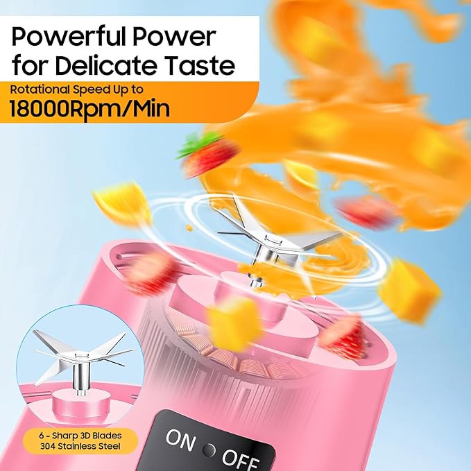 Cordless Personal Size Portable Blender - Blender Make Smoothies & Shakes, 12 Oz BAP Free Traveling Cup, Quickly Squeezed in Office/Picnic/Sprots