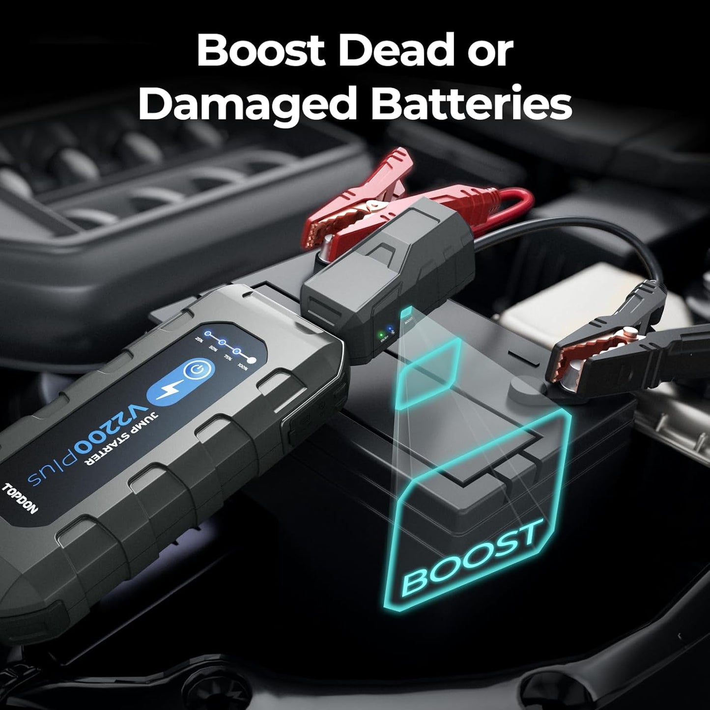 Car Battery Jump Starter and Battery Tester TOPDON 2-in-1 2200A Peak Jump Starter for Up to 8L Gas/6L Diesel Engines 12V Portable Booster and Tester