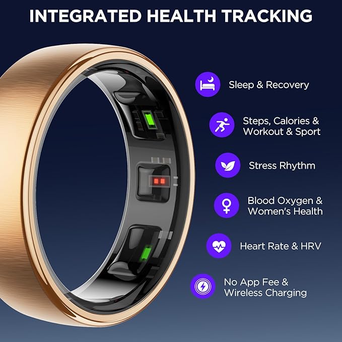 Fitness Tracker with Sleep Tracking, Smart Ring for Women Men, Activity Trackers Fitness Ring with 24/7 Heart Rate Monitor, Step Counter,Calorie Pedometer,No Subscription,for iOS Android(Rose Gold,#9)