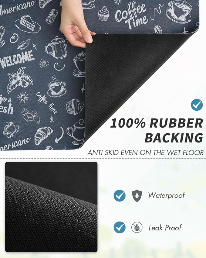 AMOAMI Coffee Mat Hide Stain Rubber Backed Absorbent Dish Drying Mat for Kitchen Counter - Fits Under Coffee Maker & Machine - Dust Blue (17X31.5)