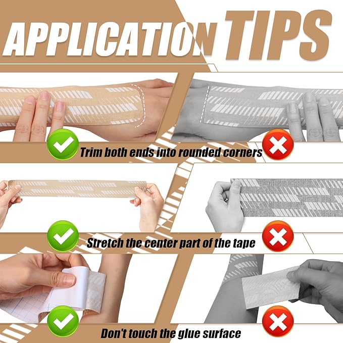 Kinesiology Tape, 2 Rolls Hypoallergenic Athletic Tape for Muscle Strain Relief & Joint Support, Waterproof & Breathable Sports Tape for Pain Relief, 2in x 16ft Uncut Roll-Stripe (Beige)