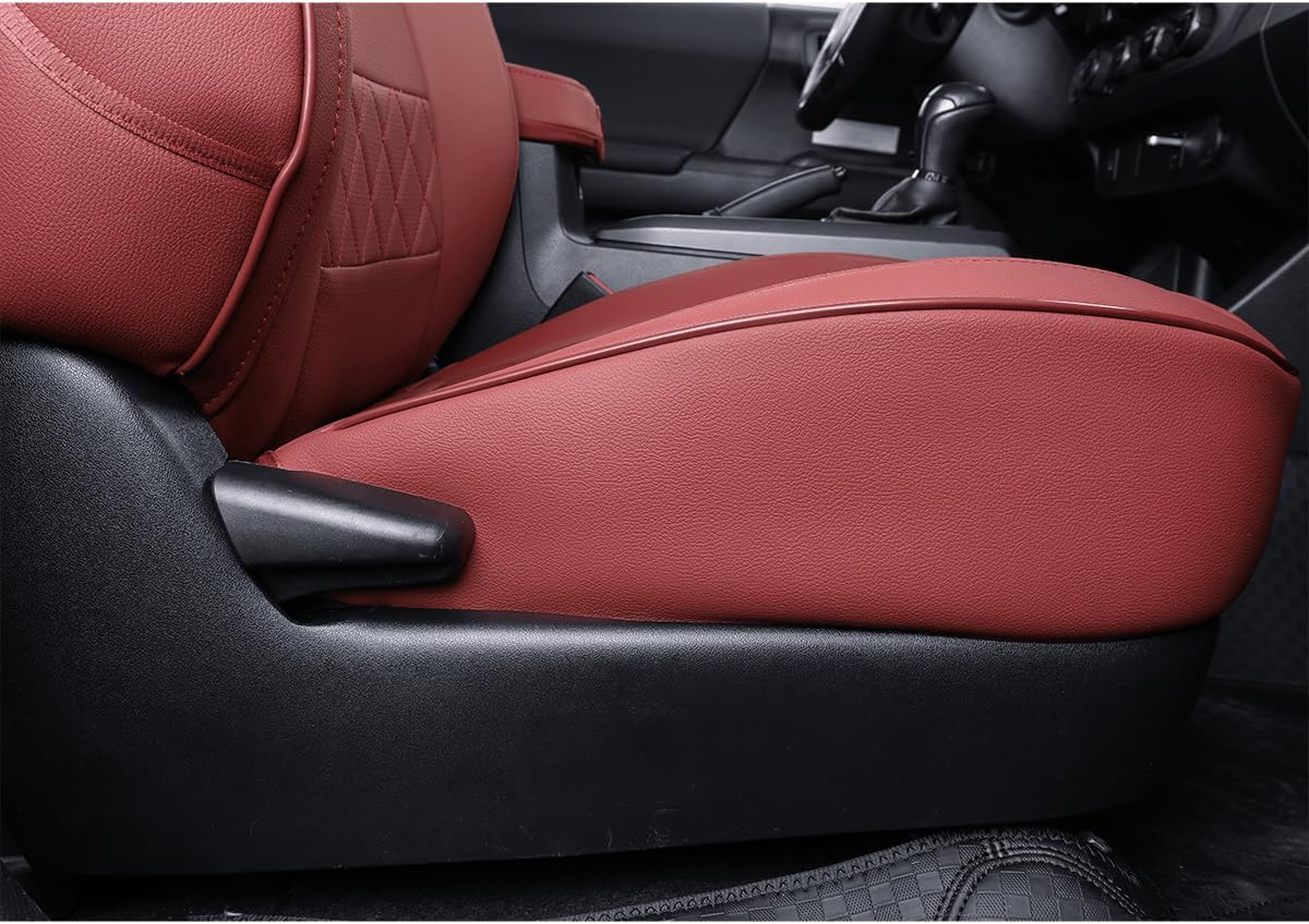 EKR Custom Fit Tacoma Rear Car Seat Covers for Select Toyota Tacoma (Petrol) 2024 2025 Double cab SR,SR5,TRD Sport,TRD Off-Road,Limited - Second Row Only,Leather (Burgundy)