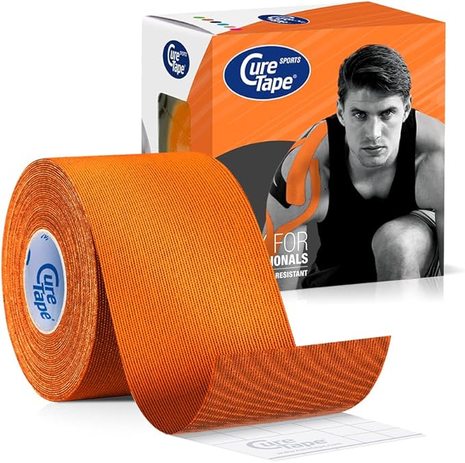CureTape Sports | Kinesiology Tape for Muscle & Joint Pain | Elastic Therapeutic Tape | Waterproof Athletic Tape | Medical K Tape | 30% Stronger Adhesion | Orange | 2inx16ft | (Pack of 1)